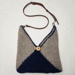 Handmade Felted Wool Shoulder Bag Navy And Grey‎ Artisan Boho